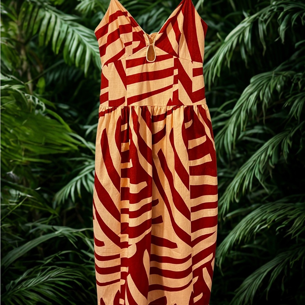 NWT Mon Renn Surreal Midi Dress - Trópico Print, 100% cotton, size L